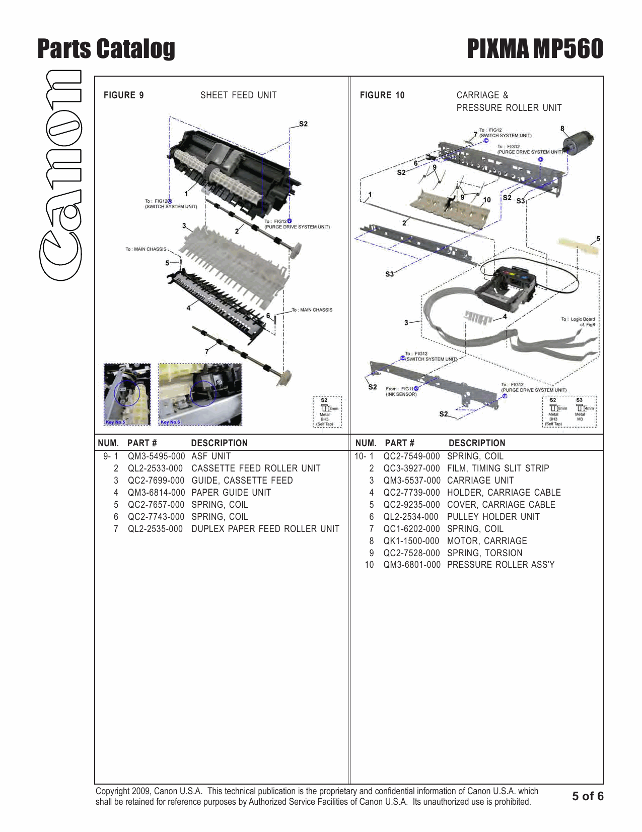 Canon PIXMA MP560 Parts Catalog Manual